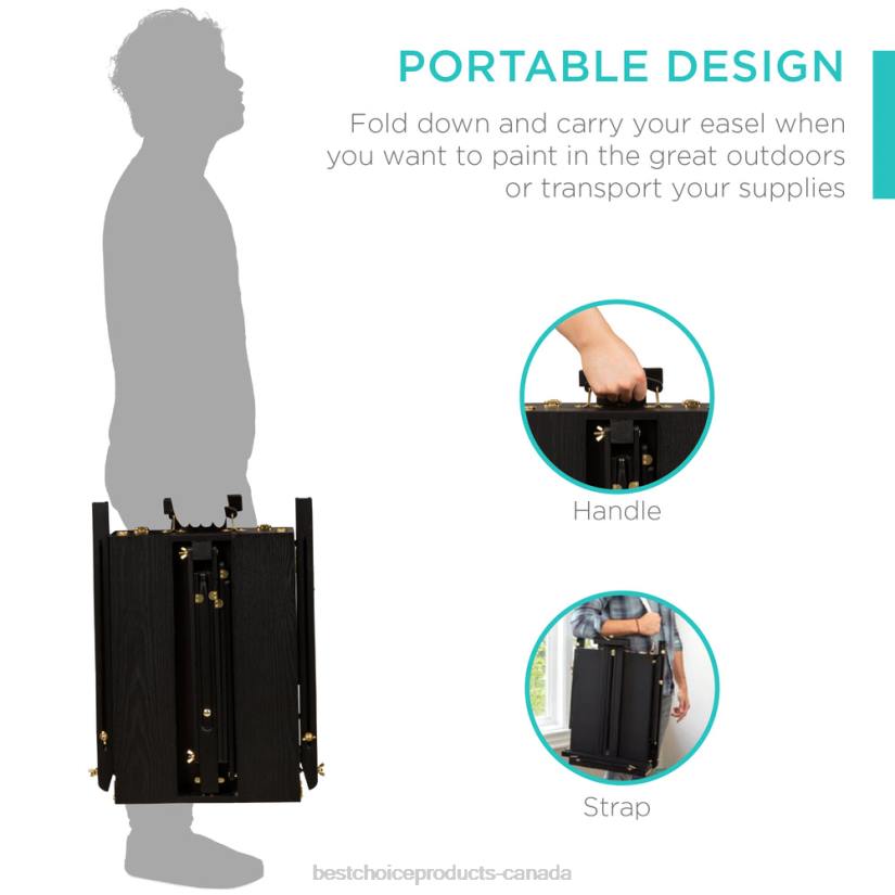 4LT21032 Black Best Choice Products Portable Wooden French Easel w/ 32pc Beginners Kit