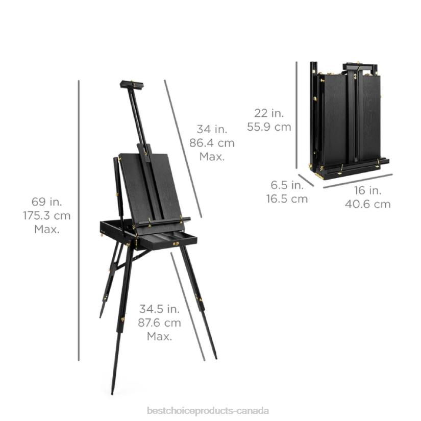 4LT21032 Black Best Choice Products Portable Wooden French Easel w/ 32pc Beginners Kit