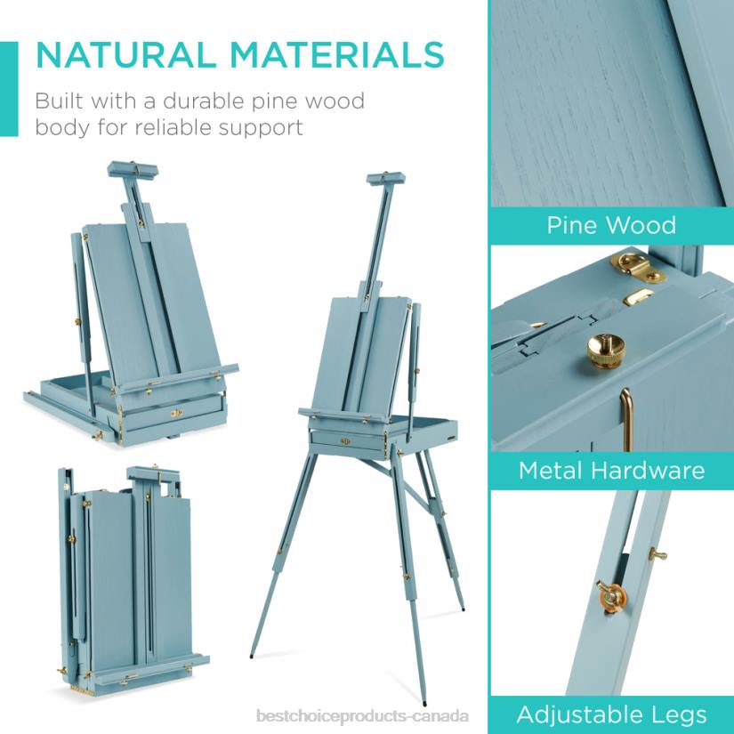 4LT21035 Blue Best Choice Products Portable Wooden French Easel w/ 32pc Beginners Kit