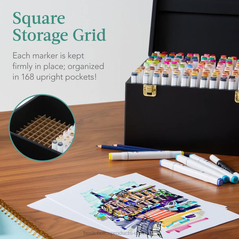 4LT21064 Black Best Choice Products Alcohol-Based Marker Pen Kit w/ Brush & Chisel Tip, Carrying Case