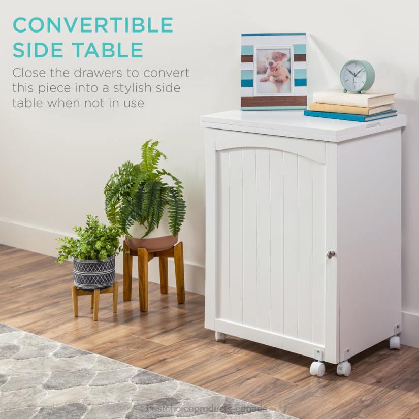 4LT21078 White Best Choice Products Folding Sewing Table Multipurpose Craft Station & Side Table w/ Wheels