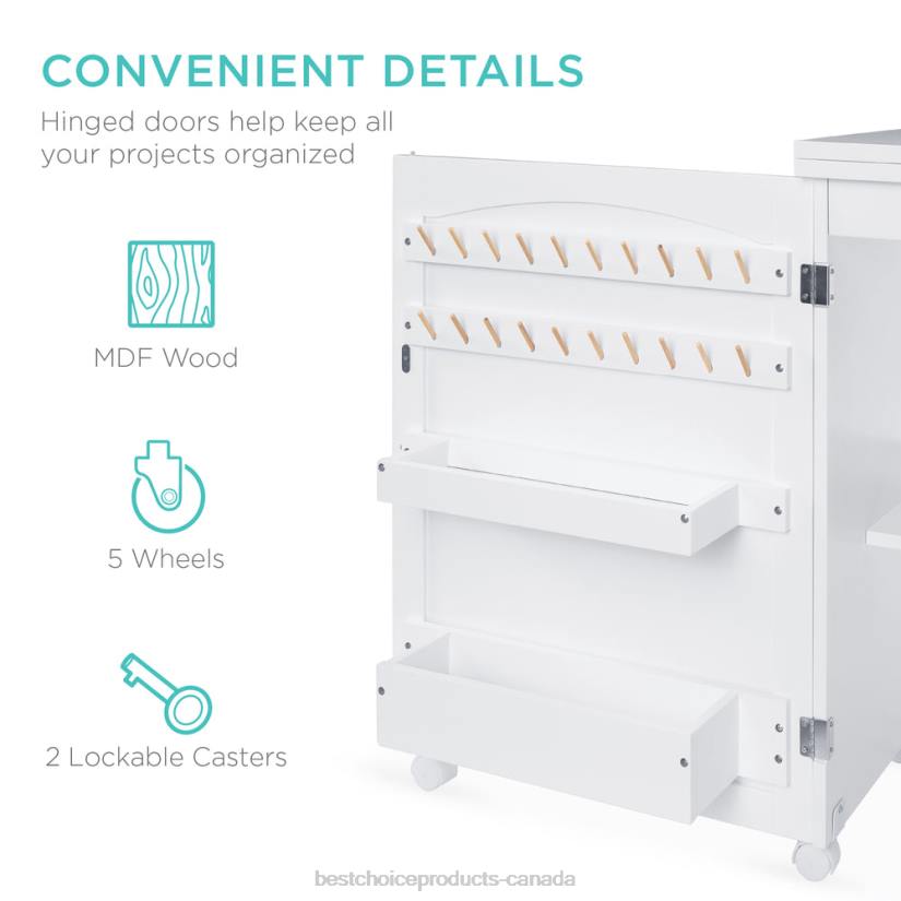 4LT21078 White Best Choice Products Folding Sewing Table Multipurpose Craft Station & Side Table w/ Wheels