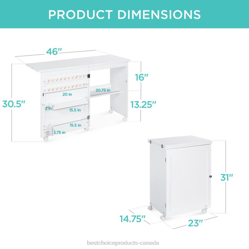4LT21078 White Best Choice Products Folding Sewing Table Multipurpose Craft Station & Side Table w/ Wheels