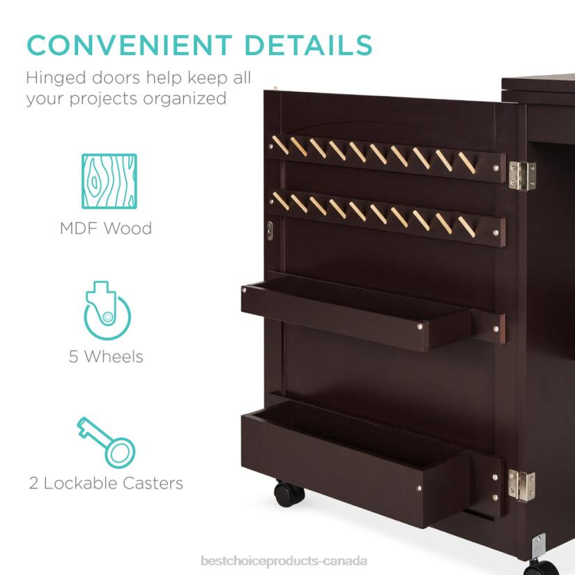 4LT21079 Espresso Best Choice Products Folding Sewing Table Multipurpose Craft Station & Side Table w/ Wheels