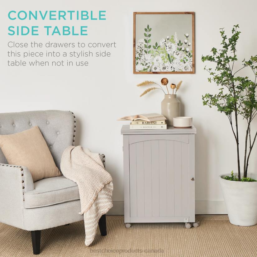 4LT21080 Gray Best Choice Products Folding Sewing Table Multipurpose Craft Station & Side Table w/ Wheels