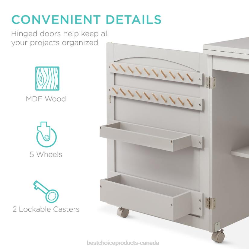 4LT21080 Gray Best Choice Products Folding Sewing Table Multipurpose Craft Station & Side Table w/ Wheels