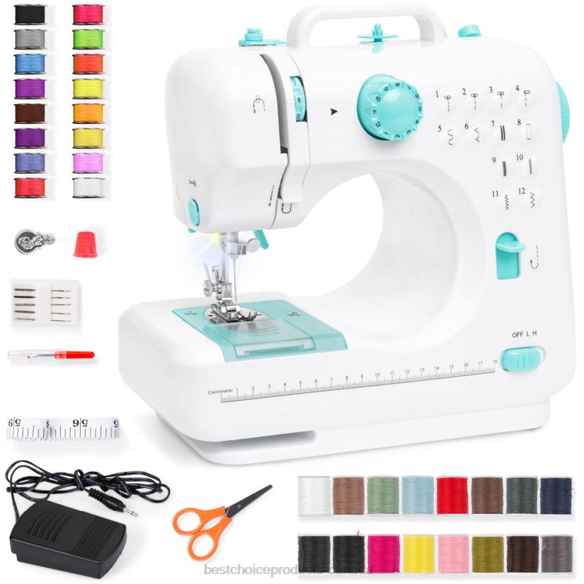 4LT21090 Teal Best Choice Products 6V Portable Foot Pedal Sewing Machine w/ 12 Stitch Patterns