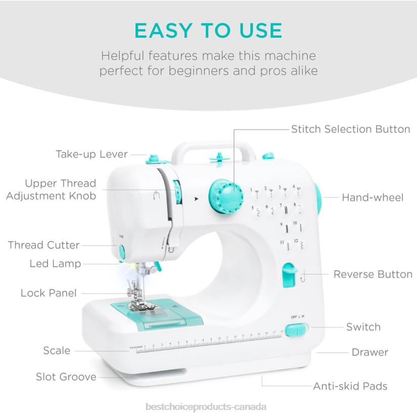 4LT21090 Teal Best Choice Products 6V Portable Foot Pedal Sewing Machine w/ 12 Stitch Patterns
