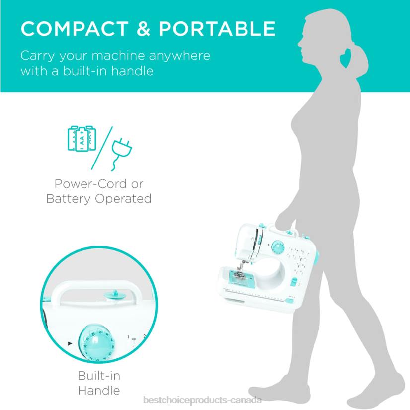 4LT21090 Teal Best Choice Products 6V Portable Foot Pedal Sewing Machine w/ 12 Stitch Patterns