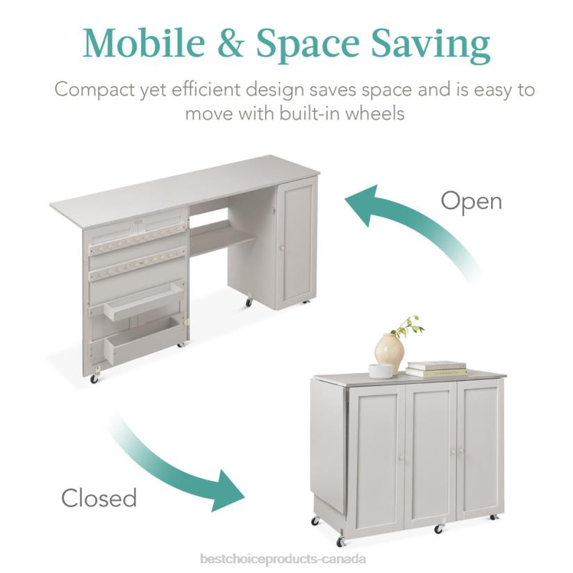 4LT21146 Gray Best Choice Products Large Portable Folding Sewing Table Multipurpose Craft Station w/ Wheels