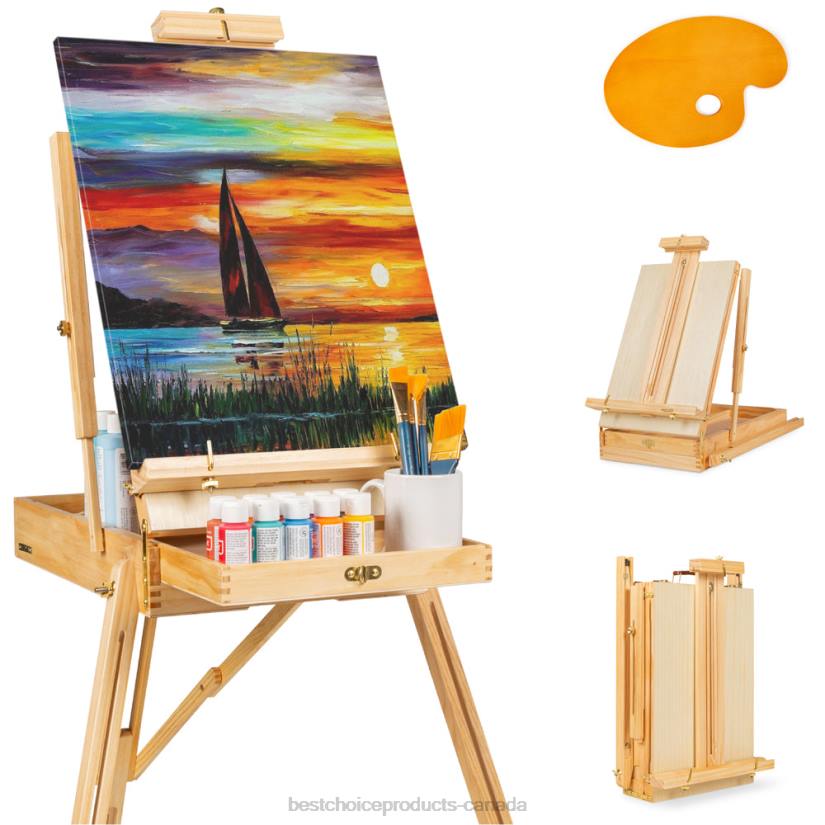 4LT21162 Natural Best Choice Products Portable Wooden French Easel, Sketchbox w/ Drawer, Pallet