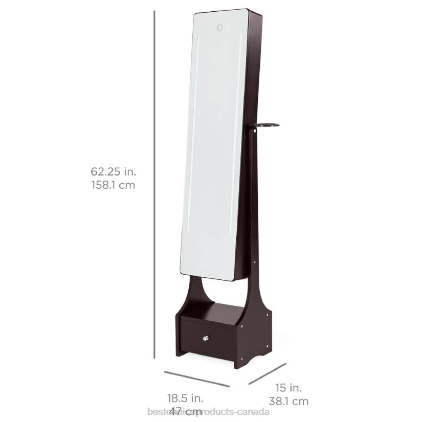 4LT21183 Brown Best Choice Products Standing Full Length LED Mirror Jewelry Armoire w/Interior & Exterior Lights