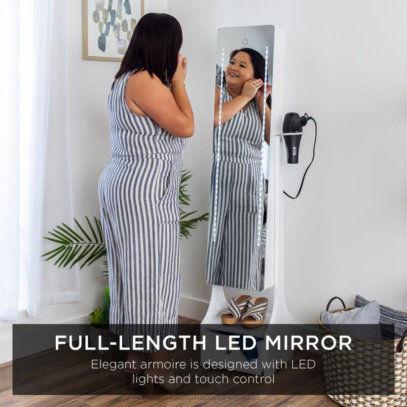 4LT21184 White Best Choice Products Standing Full Length LED Mirror Jewelry Armoire w/Interior & Exterior Lights