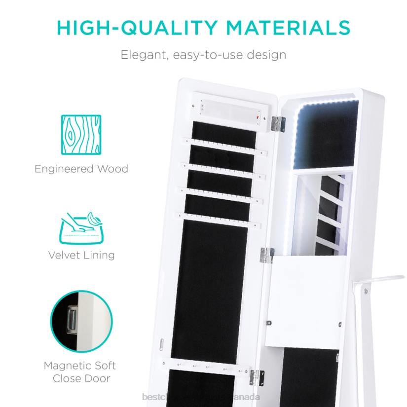 4LT21184 White Best Choice Products Standing Full Length LED Mirror Jewelry Armoire w/Interior & Exterior Lights