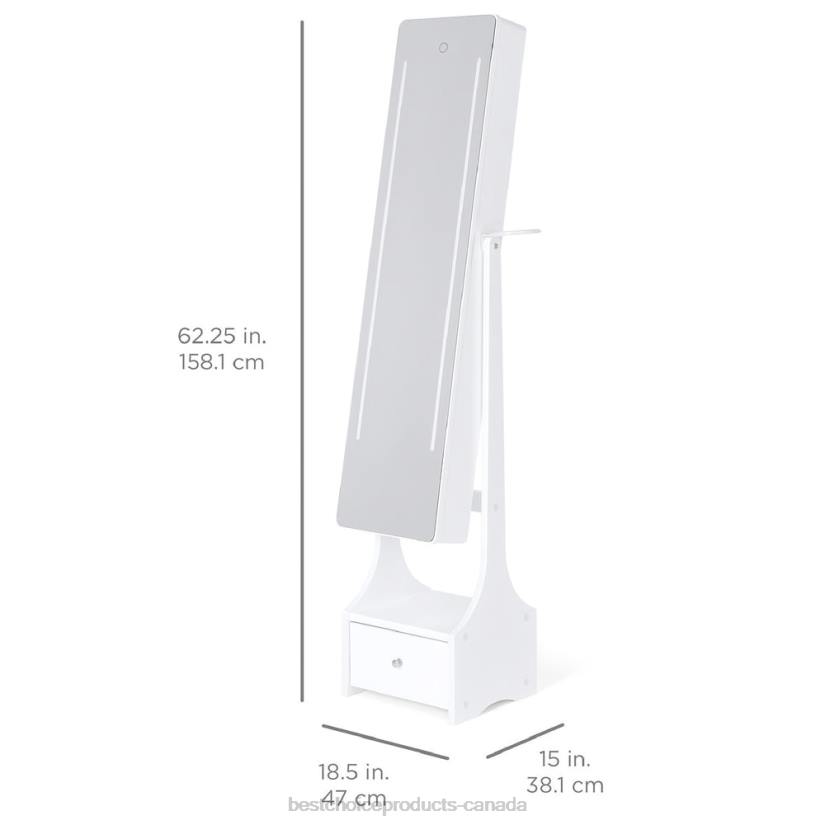 4LT21184 White Best Choice Products Standing Full Length LED Mirror Jewelry Armoire w/Interior & Exterior Lights