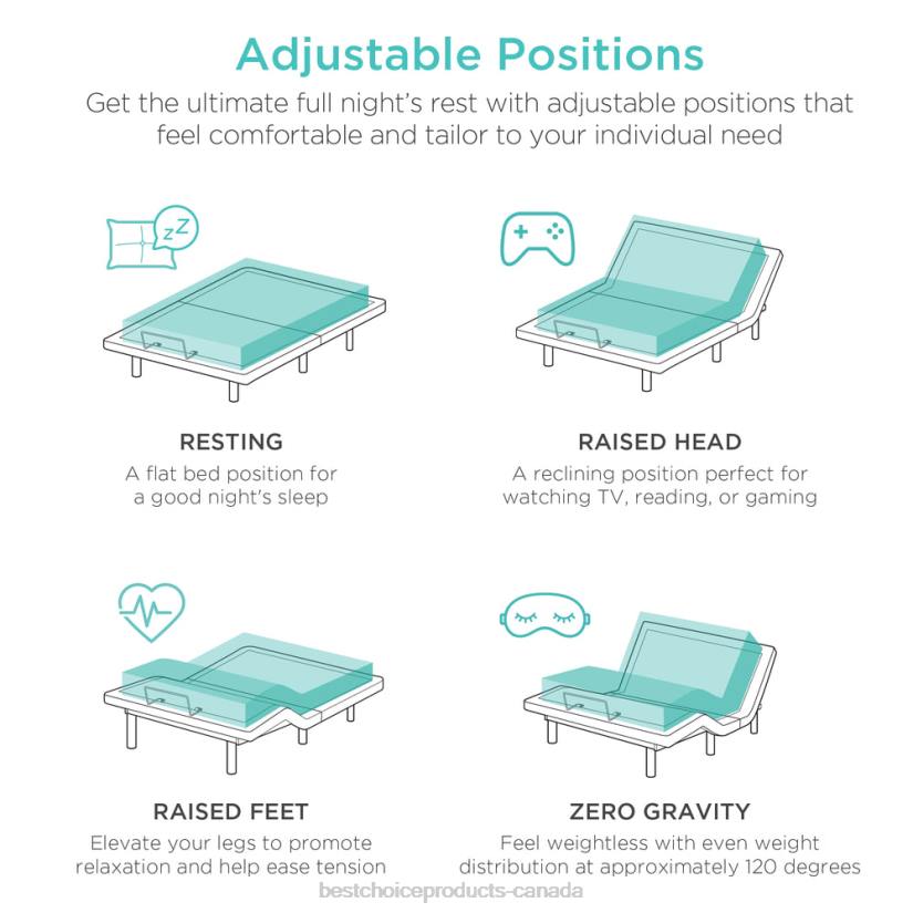 4LT21188 Beauty Best Choice Products Adjustable Bed Base with Massage, Remote, USB Ports