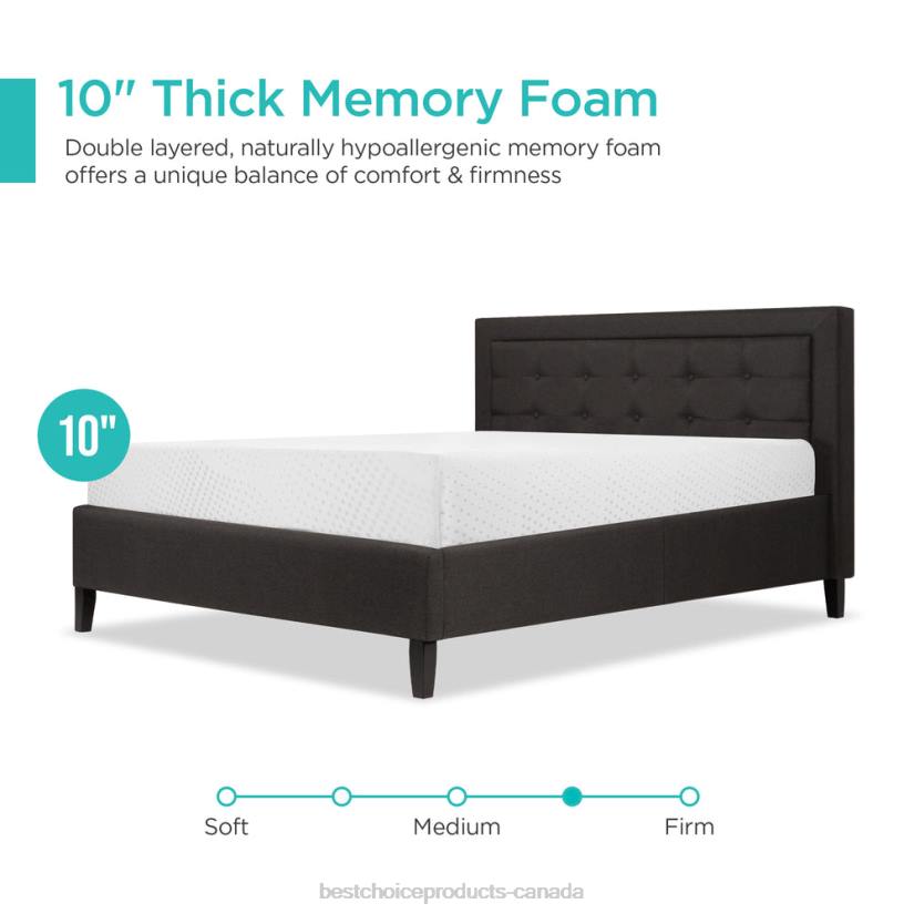 4LT21192 Beauty Best Choice Products 10in Dual Layered Memory Foam Mattress w/ CertiPUR-US Certified Foam
