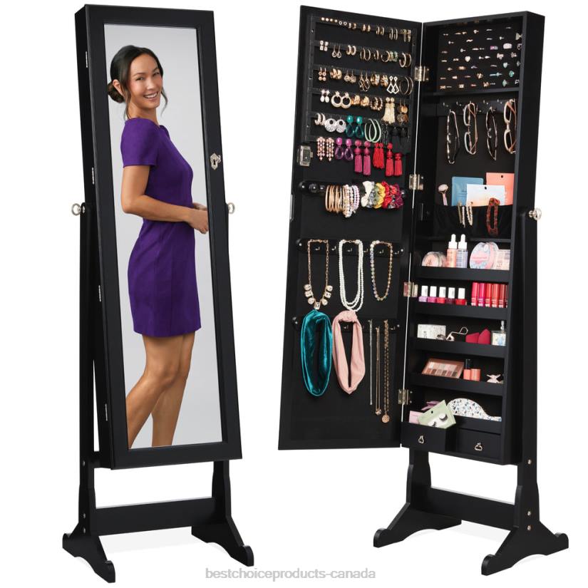 4LT21194 Black Best Choice Products Full Length Freestanding Jewelry Mirror Armoire w/ Velvet Interior