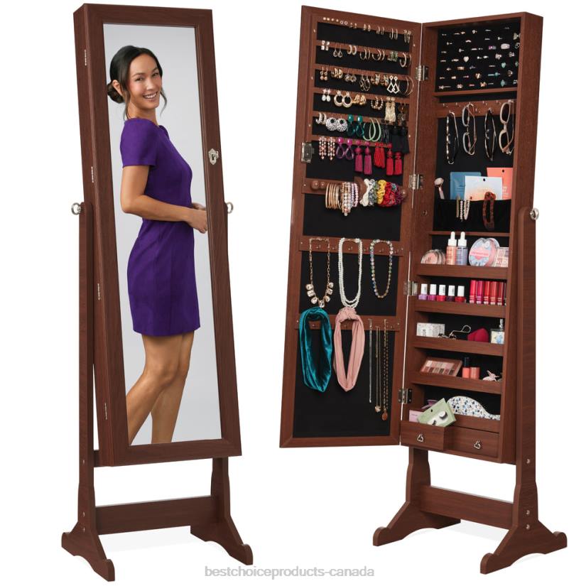 4LT21196 Walnut Best Choice Products Full Length Freestanding Jewelry Mirror Armoire w/ Velvet Interior