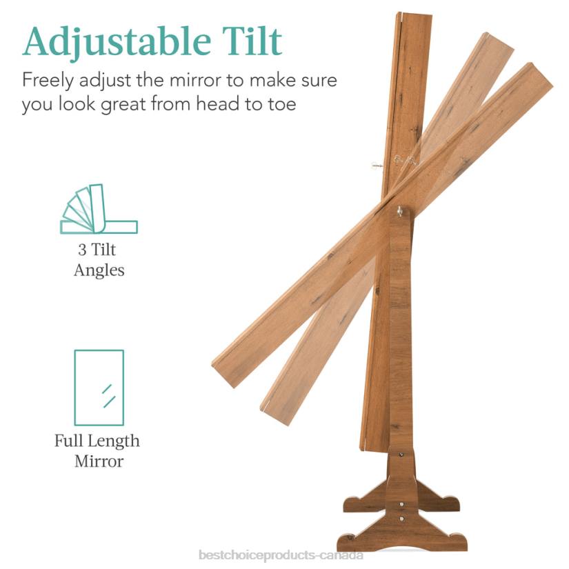 4LT21197 Rustic Brown Best Choice Products Full Length Freestanding Jewelry Mirror Armoire w/ Velvet Interior