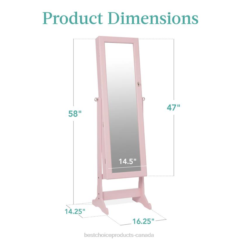4LT21199 Dusty Pink Best Choice Products Full Length Freestanding Jewelry Mirror Armoire w/ Velvet Interior