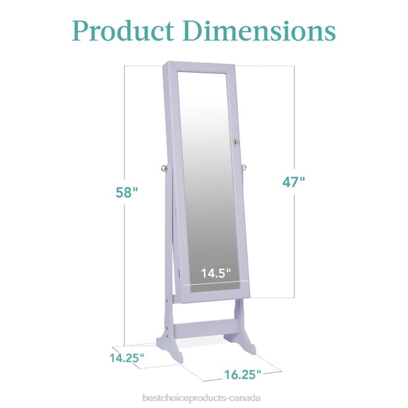 4LT21200 Lavender Best Choice Products Full Length Freestanding Jewelry Mirror Armoire w/ Velvet Interior