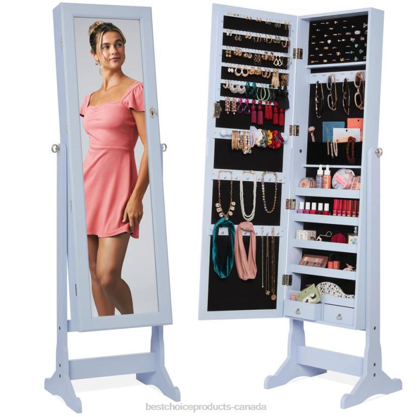 4LT21203 Powder Blue Best Choice Products Full Length Freestanding Jewelry Mirror Armoire w/ Velvet Interior