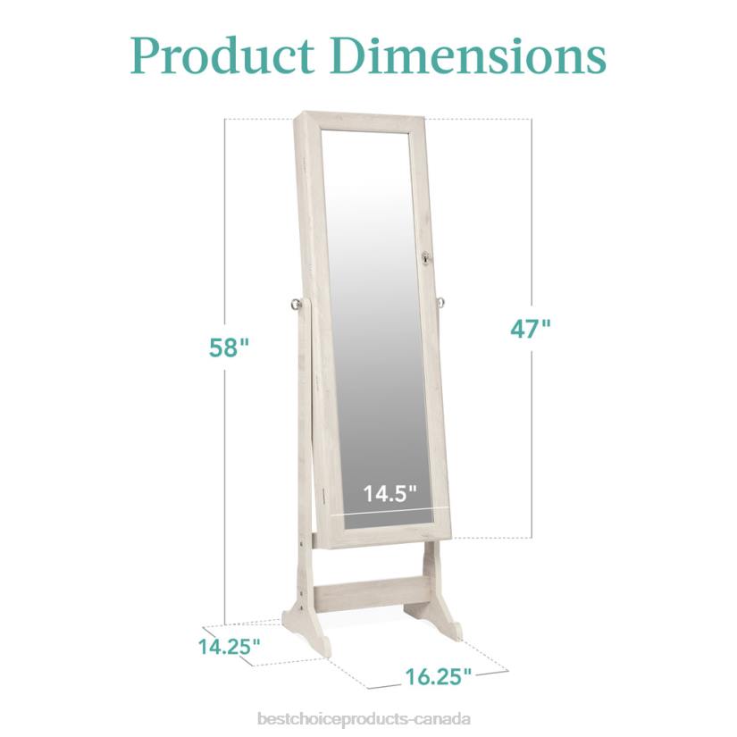 4LT21204 Coastal White Best Choice Products Full Length Freestanding Jewelry Mirror Armoire w/ Velvet Interior
