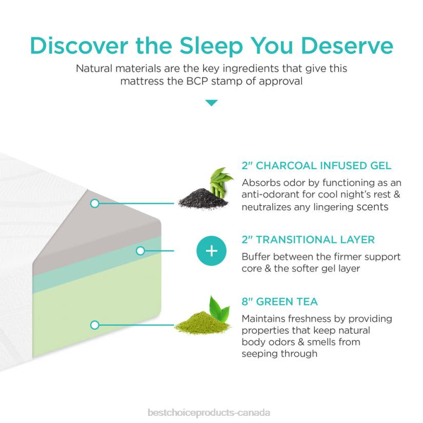 4LT21216 Beauty Best Choice Products 12in Medium-Plush Green Tea & Bamboo Charcoal Gel Memory Foam Mattress