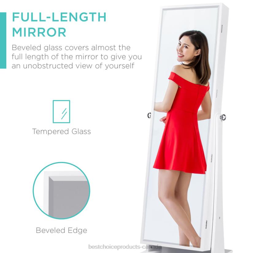 4LT21234 White Best Choice Products 360 Swivel Mirrored Jewelry Cabinet Armoire w/ LED Lights, Mirror