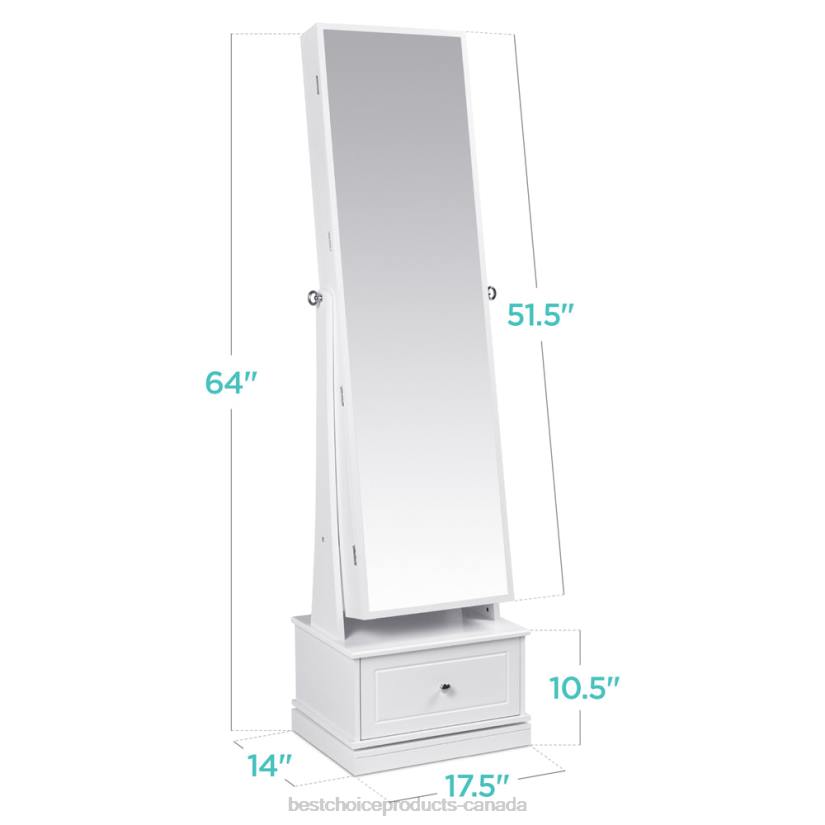 4LT21234 White Best Choice Products 360 Swivel Mirrored Jewelry Cabinet Armoire w/ LED Lights, Mirror