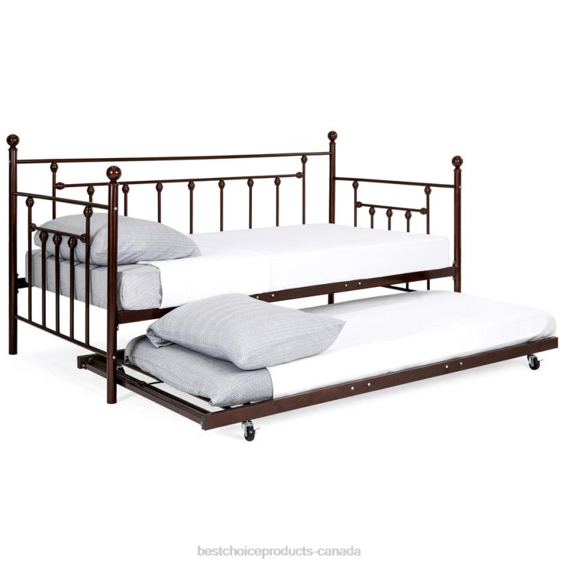 4LT21271 Bronze Best Choice Products Twin Sized Metal Lounge Daybed Frame w/ Trundle, Finials
