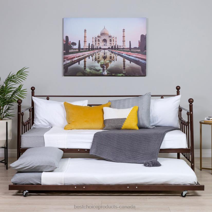 4LT21271 Bronze Best Choice Products Twin Sized Metal Lounge Daybed Frame w/ Trundle, Finials