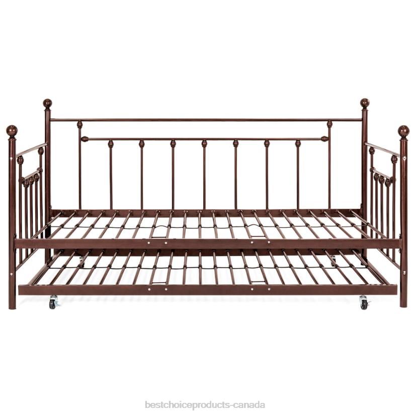 4LT21271 Bronze Best Choice Products Twin Sized Metal Lounge Daybed Frame w/ Trundle, Finials