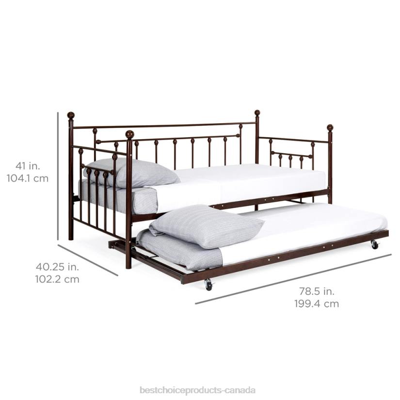 4LT21271 Bronze Best Choice Products Twin Sized Metal Lounge Daybed Frame w/ Trundle, Finials