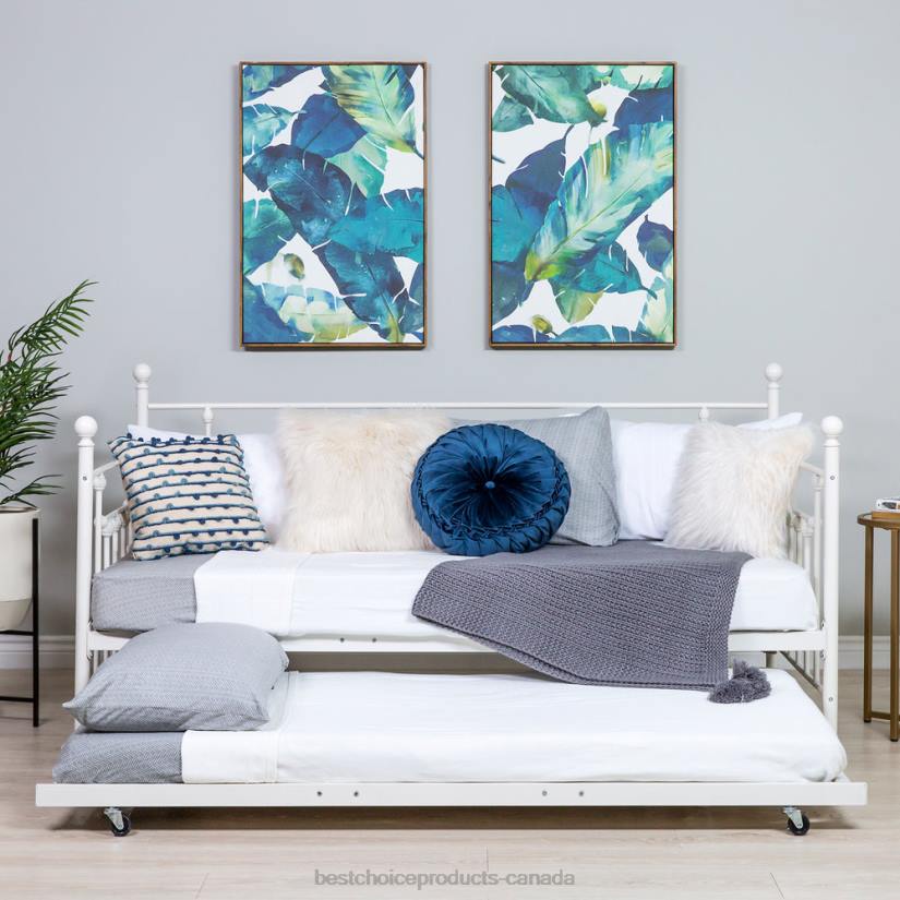 4LT21271 Bronze Best Choice Products Twin Sized Metal Lounge Daybed Frame w/ Trundle, Finials