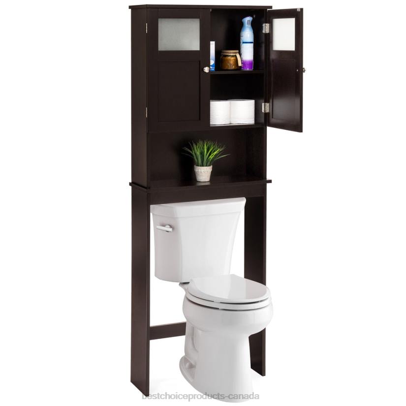 4LT21279 Brown Best Choice Products Double Door Over-the-Toilet Bathroom Storage Cabinet