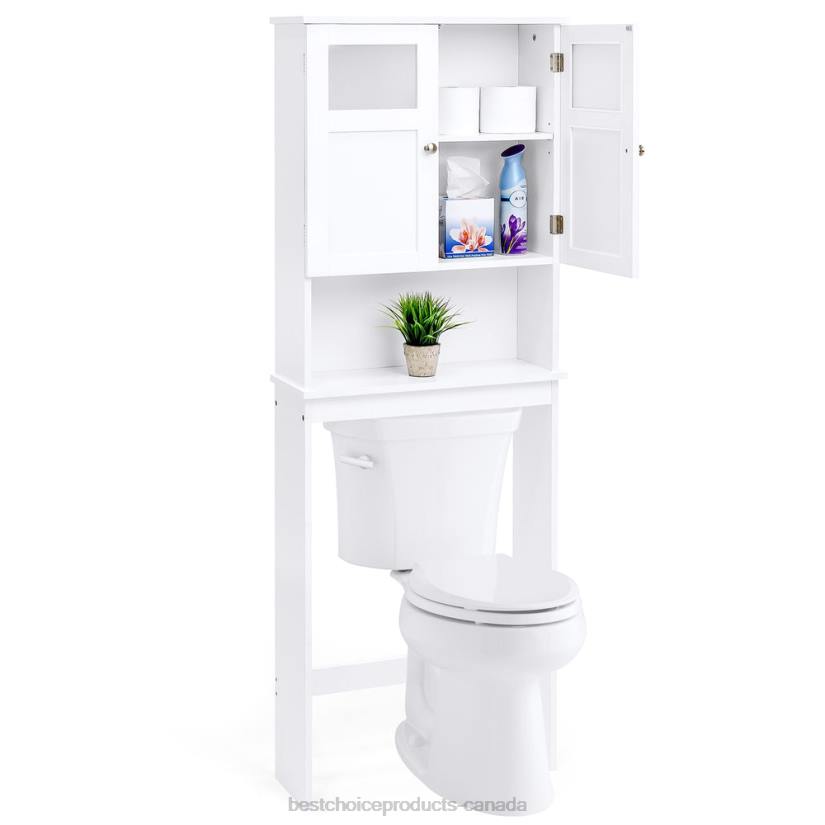 4LT21280 White Best Choice Products Double Door Over-the-Toilet Bathroom Storage Cabinet