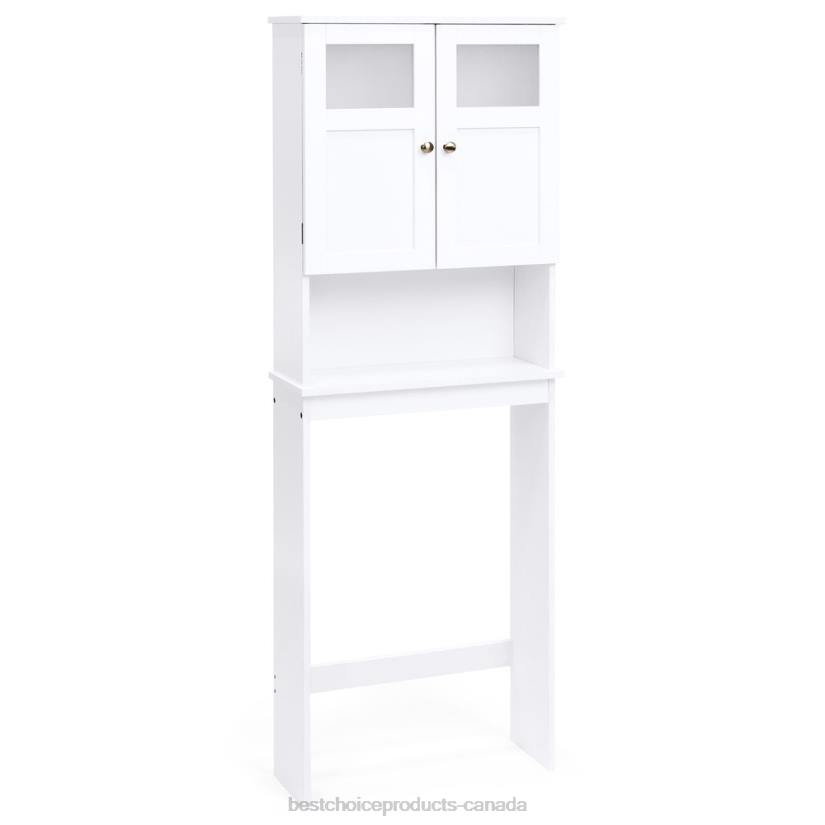 4LT21280 White Best Choice Products Double Door Over-the-Toilet Bathroom Storage Cabinet