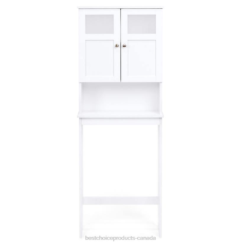 4LT21280 White Best Choice Products Double Door Over-the-Toilet Bathroom Storage Cabinet