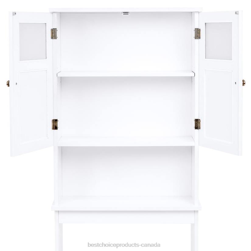 4LT21280 White Best Choice Products Double Door Over-the-Toilet Bathroom Storage Cabinet