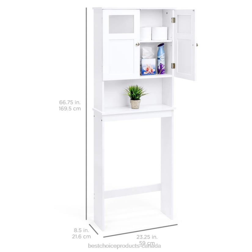 4LT21280 White Best Choice Products Double Door Over-the-Toilet Bathroom Storage Cabinet