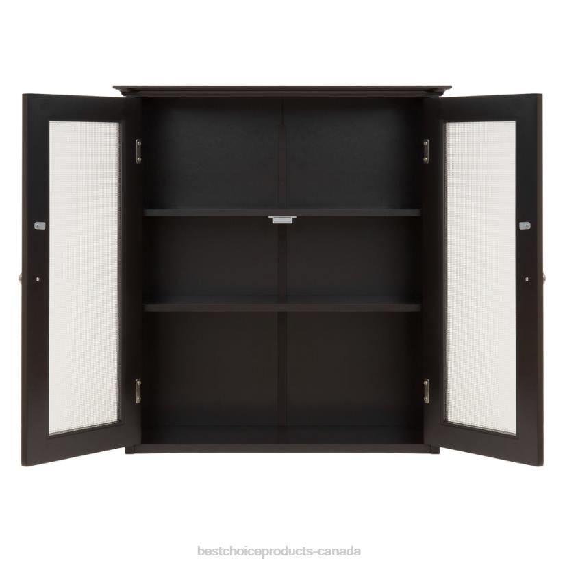 4LT21282 Brown Best Choice Products Bathroom Wall Storage Medicine Cabinet w/ Tempered Glass Double Doors