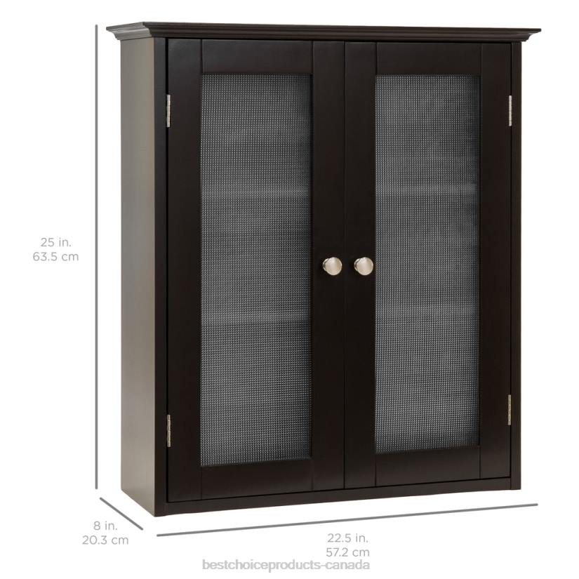 4LT21282 Brown Best Choice Products Bathroom Wall Storage Medicine Cabinet w/ Tempered Glass Double Doors