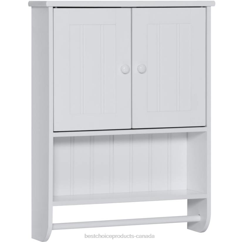 4LT21284 White Best Choice Products Bathroom Wall Storage Organization Cabinet w/ Double Doors, Towel Bar