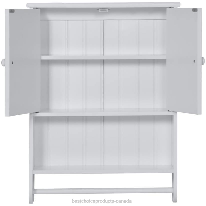 4LT21284 White Best Choice Products Bathroom Wall Storage Organization Cabinet w/ Double Doors, Towel Bar