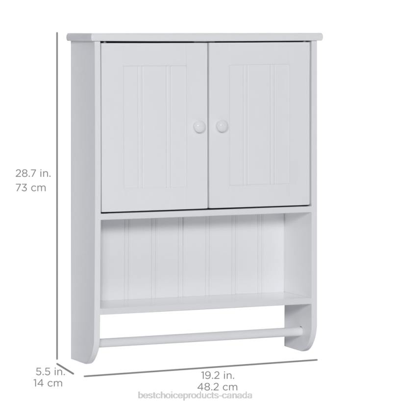 4LT21284 White Best Choice Products Bathroom Wall Storage Organization Cabinet w/ Double Doors, Towel Bar