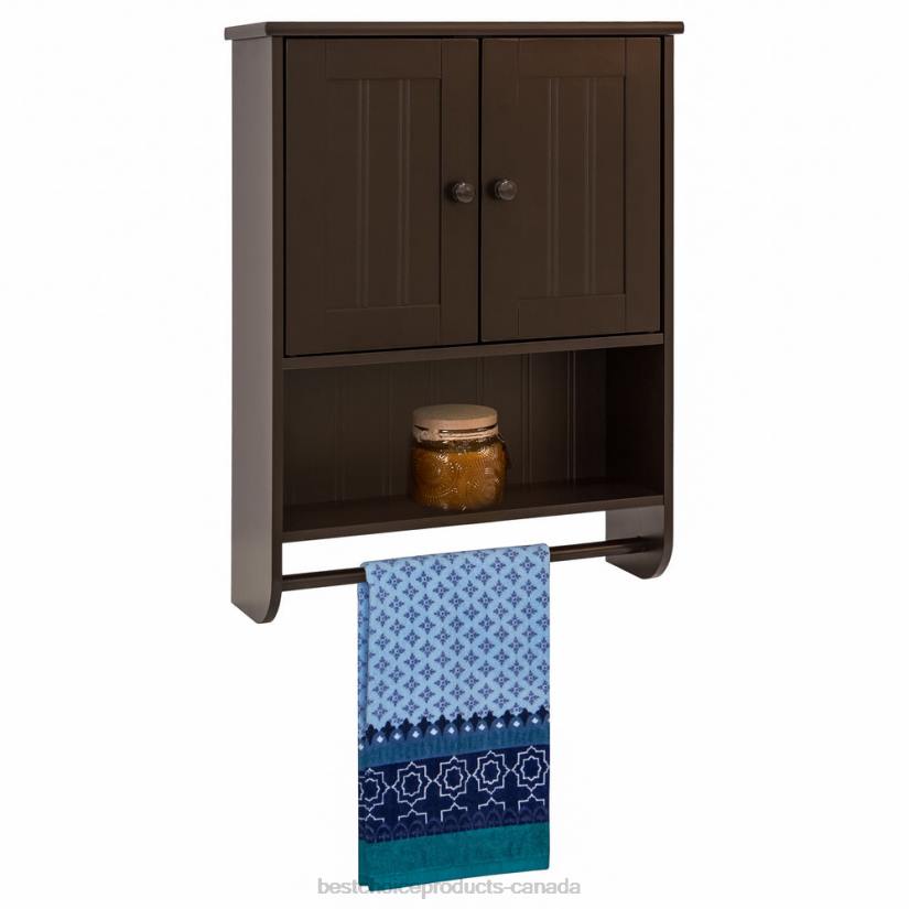 4LT21285 Espresso Best Choice Products Bathroom Wall Storage Organization Cabinet w/ Double Doors, Towel Bar