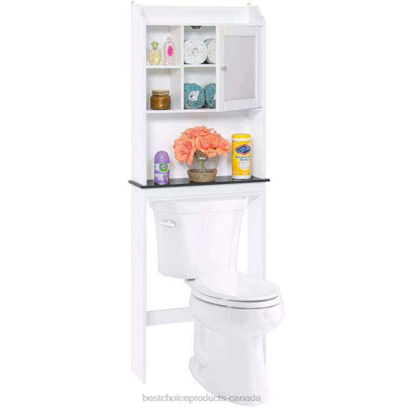 4LT21286 White Best Choice Products Over-the-Toilet Bathroom Storage Cabinet w/ 1 Door