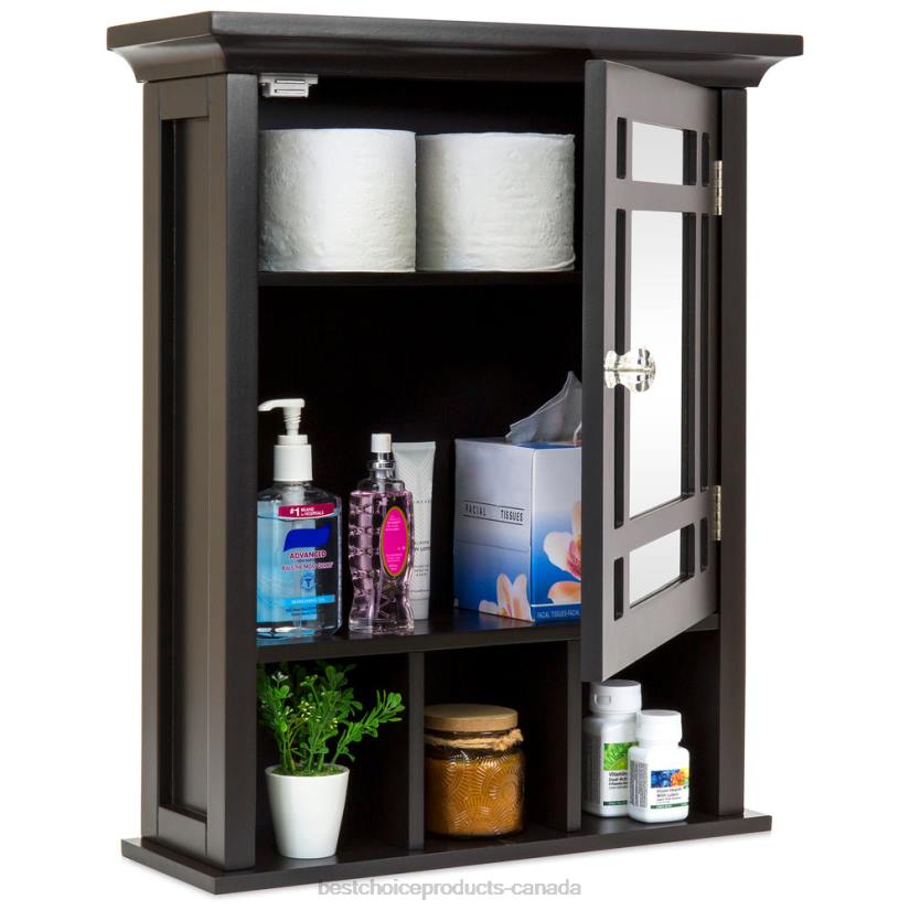 4LT21290 Espresso Best Choice Products Bathroom Vanity Mirror Wall Storage Cabinet